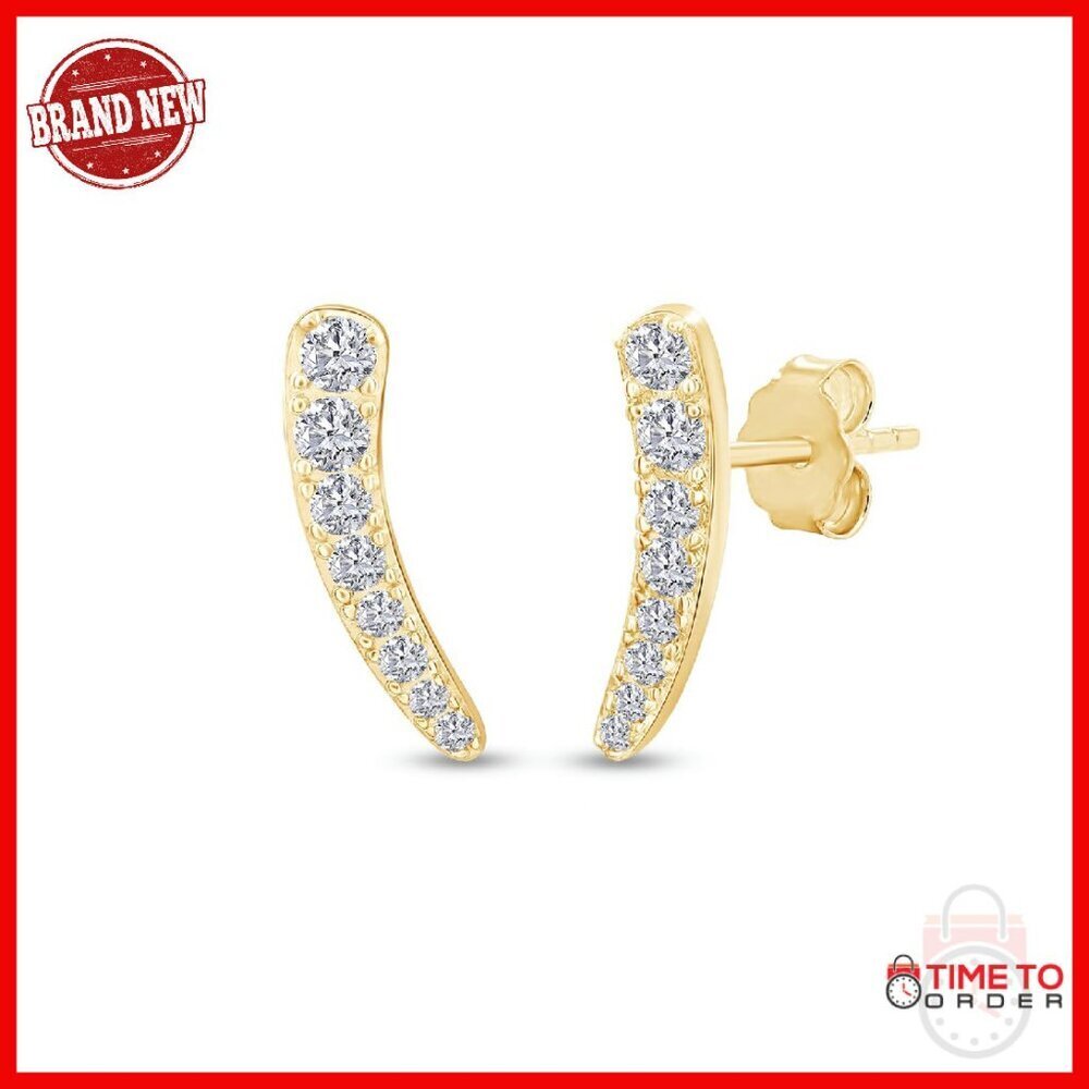 18K Gold Plated Moissanite Ear Crawler Earrings | 0.5 Carat Studs